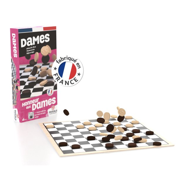 Boite jeu de dames en bois avec plateau 