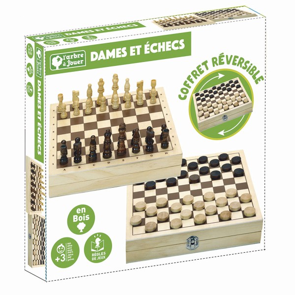 Dames et échecs coffre réversible, boite du jeu 