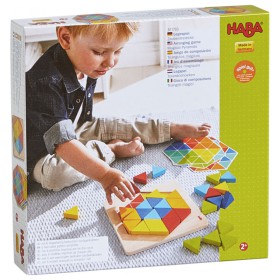 Jeu d'assemblage triangles multicolores, boite du jeu