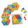 Jeu d'assemblage triangles multicolores, modele et plateau d'assemblage 