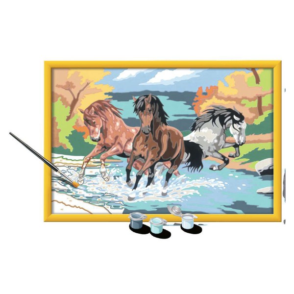 Horde de chevaux Créatif XXL, Peinture cadre doré, Pinceau, 3 pots de peinture
