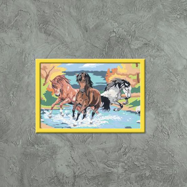 Horde de chevaux Créatif XXL, Peinture dans cadre dorée sur mur