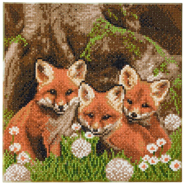 Kit broderie diamant 30x30cm, renardeaux visuel final de face 