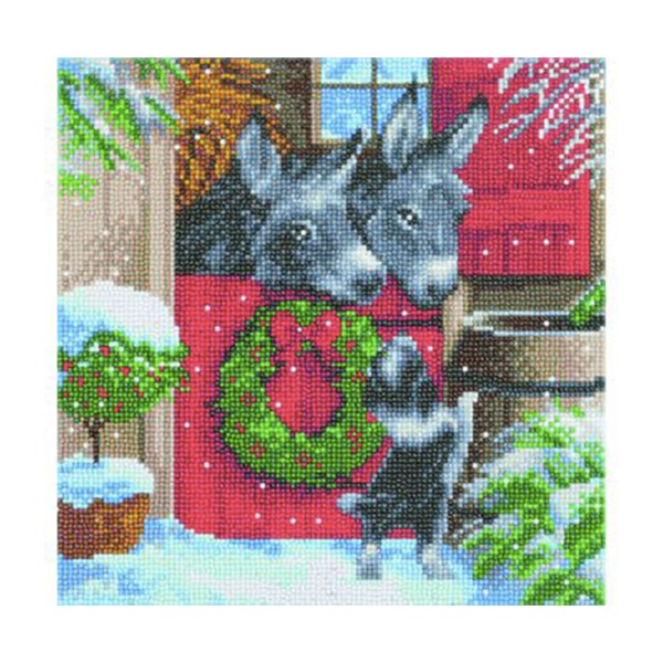 Kit broderie diamant 30x30cm, ânes de Noël, visuel final de face 