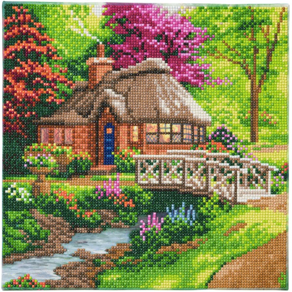 Kit broderie diamant 30x30cm, T, Kinkade Cotttage, Visuel final de face 