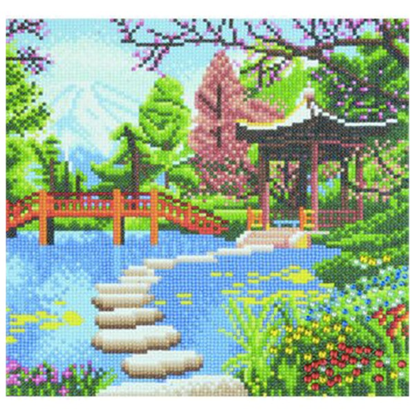 Kit broderie diamant 30x30cm, jardin japonais, Visuel final de face 